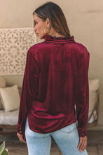 Load image into Gallery viewer, Notched Neck Buttoned Long Sleeve Velvet Blouse