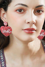 Load image into Gallery viewer, LOVE Beaded Heart Earrings