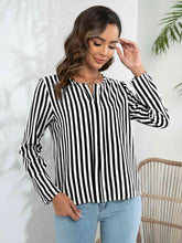 Load image into Gallery viewer, Striped Long Sleeve Notched Blouse