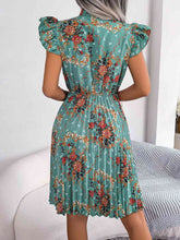 Load image into Gallery viewer, Pleated Floral Printed Tie Neck Knee Length Dress