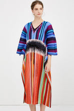 Load image into Gallery viewer, Mixed Stripes Accordion Pleated Dolman Sleeve Midi Dress