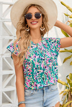 Load image into Gallery viewer, Printed Round Neck Cap Sleeve Blouse