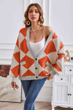 Load image into Gallery viewer, Geometric Lantern Sleeve Cardigan with Pockets