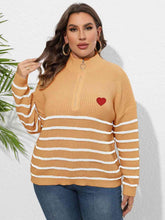 Load image into Gallery viewer, Plus Size Zip-Up Striped Sweater