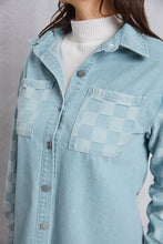 Load image into Gallery viewer, Raw Hem Checkered Dropped Shoulder Denim Jacket