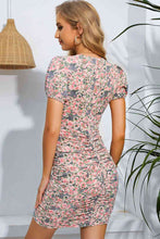 Load image into Gallery viewer, Floral Puff Sleeve Ruched Plunge Dress
