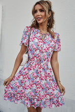 Load image into Gallery viewer, Floral Tie-Neck Flutter Sleeve Mini Dress