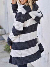 Load image into Gallery viewer, Striped Open Front Hooded Cardigan