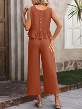 Load image into Gallery viewer, Ruffled Round Neck Tank and Pants Set