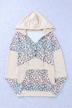 Load image into Gallery viewer, Leopard Color Block Buttoned Drawstring Detail Hoodie