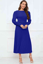 Load image into Gallery viewer, Round Neck Flounce Sleeve Pleated Dress