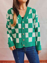 Load image into Gallery viewer, Checkered Open Front Button Up Cardigan
