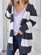 Load image into Gallery viewer, Striped Open Front Hooded Cardigan