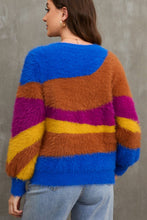 Load image into Gallery viewer, Color Block Round Neck Plush Sweater