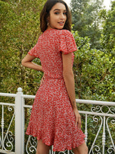 Load image into Gallery viewer, Ditsy Floral Ruffled Flutter Sleeve Plunge Dress