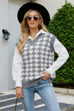 Load image into Gallery viewer, Houndstooth V-Neck Capped Sleeve Knit Vest