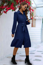 Load image into Gallery viewer, Long Sleeve Tie Waist Shirt Dress