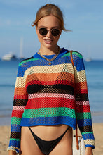 Load image into Gallery viewer, Rainbow Stripe Openwork Long Sleeve Cover-Up
