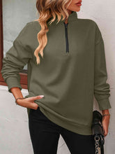 Load image into Gallery viewer, Zip-Up Dropped Shoulder Sweatshirt