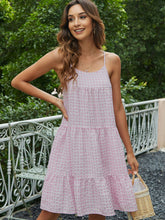 Load image into Gallery viewer, Plaid Spaghetti Strap Scoop Neck Tiered Dress