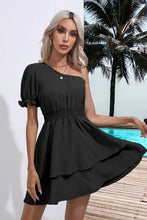 Load image into Gallery viewer, Layered Single Shoulder Flounce Sleeve Mini Dress