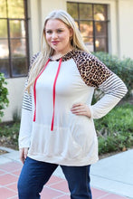 Load image into Gallery viewer, Celeste Design Full Size Leopard Contrast Drawstring Hoodie