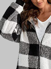Load image into Gallery viewer, Plaid Zip-Up Hooded Jacket with Pockets