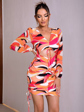 Load image into Gallery viewer, Printed Open Back Cutout Drawstring Mini Dress