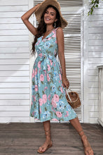 Load image into Gallery viewer, Floral Tie-Waist Sleeveless Pleated Midi Dress