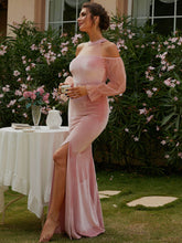 Load image into Gallery viewer, Cold-Shoulder Mesh Flounce Sleeve Split Fishtail Dress