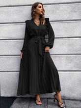 Load image into Gallery viewer, Pleated Surplice Tie Waist Maxi Dress