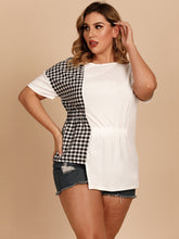 Load image into Gallery viewer, Plus Size Gingham Color Block Asymmetrical T-Shirt