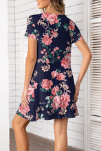 Load image into Gallery viewer, Printed Round Neck Short Sleeve Mini Dress with Pockets