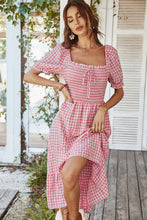 Load image into Gallery viewer, Plaid Cutout Square Neck Smocked Dress