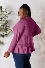 Load image into Gallery viewer, Double Take Half Button Long Sleeve Ruffle Hem Blouse