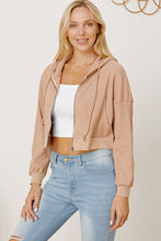 Load image into Gallery viewer, Waffle-Knit Drawstring Zip Up Hoodie
