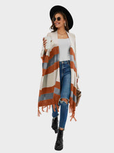 Load image into Gallery viewer, Striped Open Front Fringe Cardigan