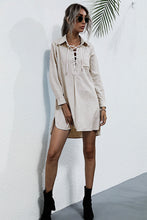 Load image into Gallery viewer, Lace Up Collar Shirt Dress