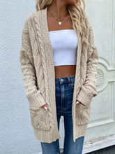 Load image into Gallery viewer, Cable-Knit Open Front Cardigan with Front Pockets