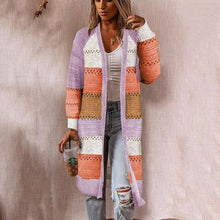 Load image into Gallery viewer, Color Block Open Front Openwork Cardigan