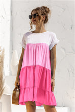 Load image into Gallery viewer, Color Block Round Neck Ruffle Hem Dress