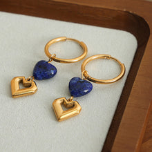 Load image into Gallery viewer, Heart Shape Lapis Lazuli Dangle Earrings