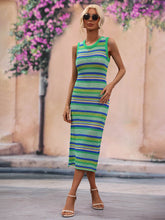 Load image into Gallery viewer, Striped Round Neck Sleeveless Midi Cover Up Dress