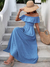 Load image into Gallery viewer, Smocked Ruffled Off-Shoulder Maxi Dress