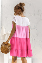 Load image into Gallery viewer, Color Block Round Neck Ruffle Hem Dress
