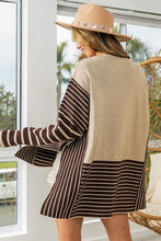 Load image into Gallery viewer, BiBi Striped Contrast Long Sleeve Slit Top