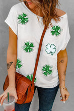 Load image into Gallery viewer, Sequin Lucky Clover Boat Neck T-Shirt