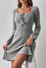 Load image into Gallery viewer, Ribbed Tied Square Neck Long Sleeve Mini Dress