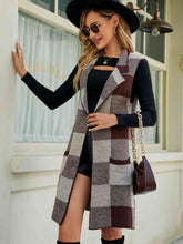 Load image into Gallery viewer, Plaid Lapel Collar Sleeveless Cardigan