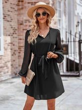 Load image into Gallery viewer, Tied Swiss Dot Long Sleeve Mini Dress